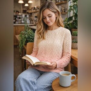 Lands' End Women's Cream and Pink Ombre Sweater size XS